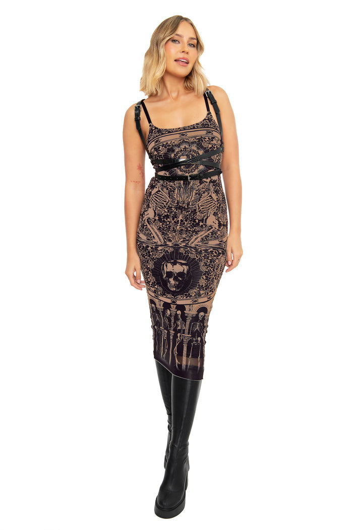 Blood Sacrifice Beige Sheer Bodycon Slip Dress