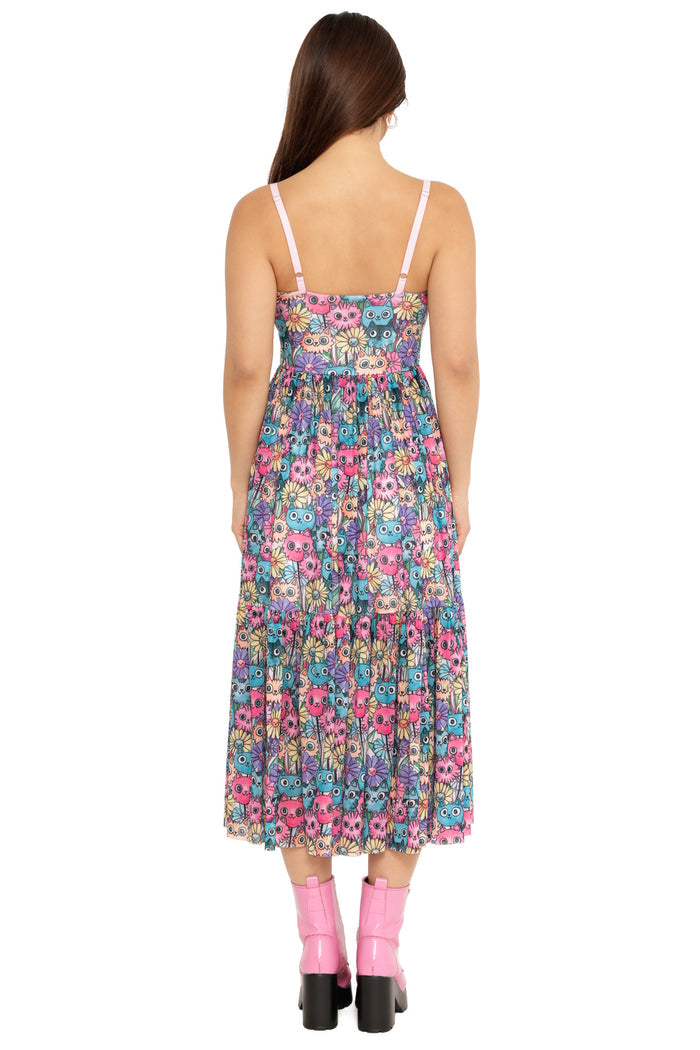 Blossoming Kitties Sheer Midaxi Dress