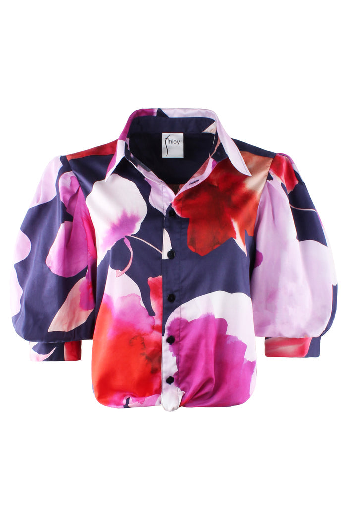 Bomba Twist-Hem Short Sleeve Shirt, Flower Bomb Print