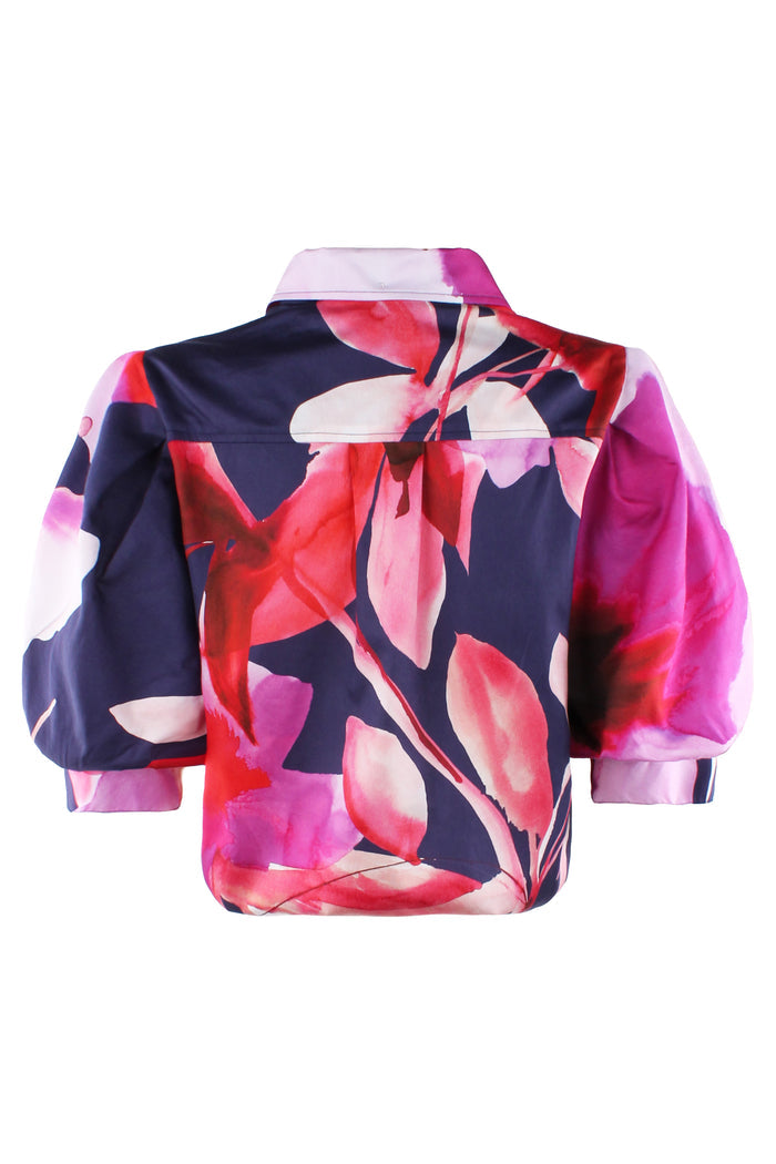 Bomba Twist-Hem Short Sleeve Shirt, Flower Bomb Print
