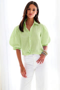 Bomba Washed Linen Key Lime Green Blouse