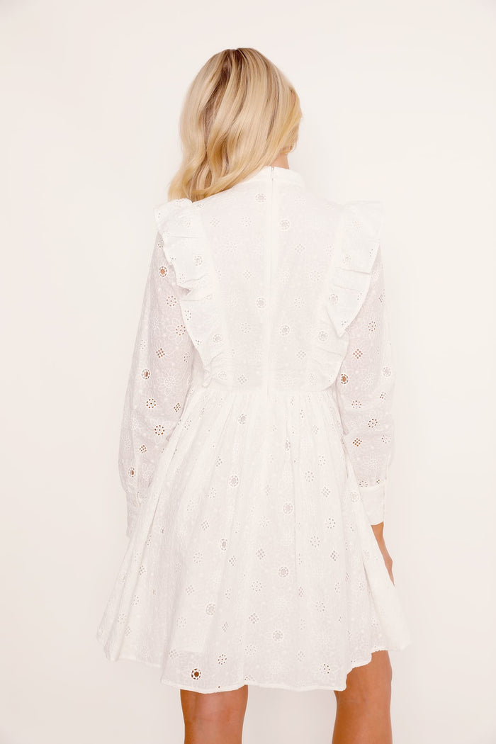 Broderie Anglaise White Long Frill Sleeve Dress