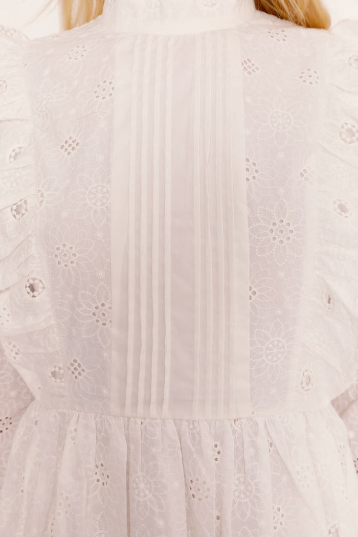 Broderie Anglaise White Long Frill Sleeve Dress
