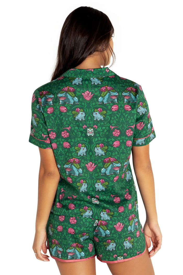 BlackMilk Clothing x Pokemon - Bulbasaur Evolution Soft Button Up Sleep Shirt - Pokémon Merchandise - Collaboration apparel - Licenced.