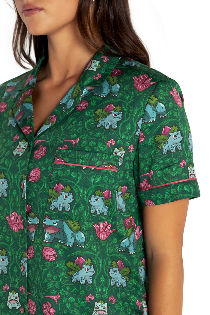 BlackMilk Clothing x Pokemon - Bulbasaur Evolution Soft Button Up Sleep Shirt - Pokémon Merchandise - Collaboration apparel - Licenced.