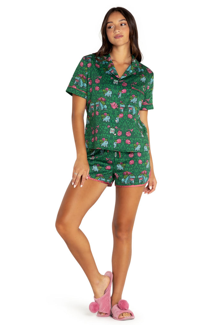 BlackMilk Clothing x Pokemon - Bulbasaur Evolution Soft Button Up Sleep Shirt - Pokémon Merchandise - Collaboration apparel - Licenced.