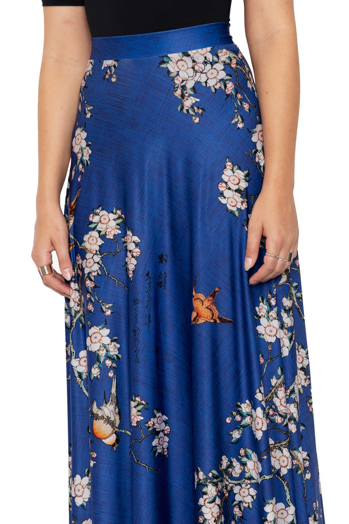 BlackMilk Clothing - bullfinch and weeping cherry blossoms maxi skirt