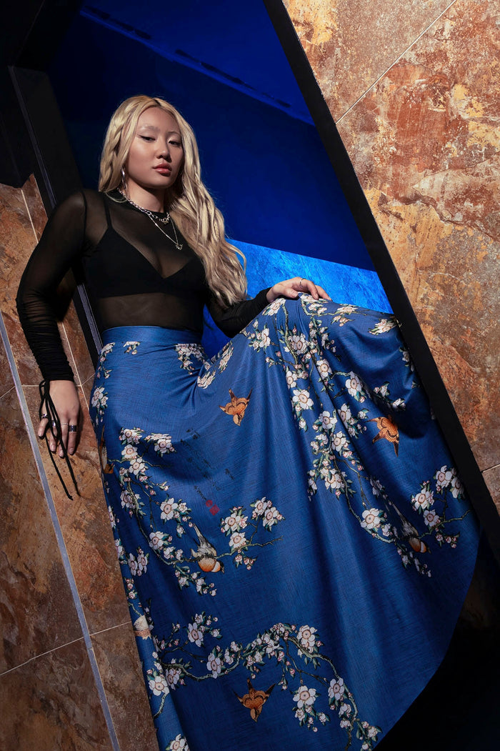 BlackMilk Clothing - Bullfinch And Weeping Cherry Blossoms Maxi Skirt