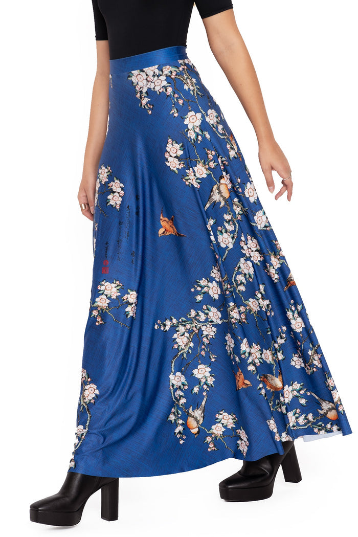 BlackMilk Clothing - bullfinch and weeping cherry blossoms maxi skirt