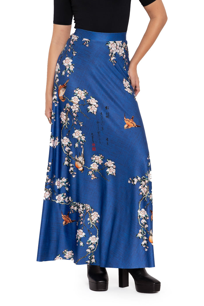 BlackMilk Clothing - bullfinch and weeping cherry blossoms maxi skirt