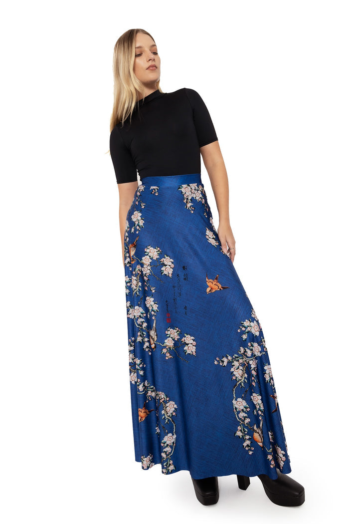 BlackMilk Clothing - bullfinch and weeping cherry blossoms maxi skirt