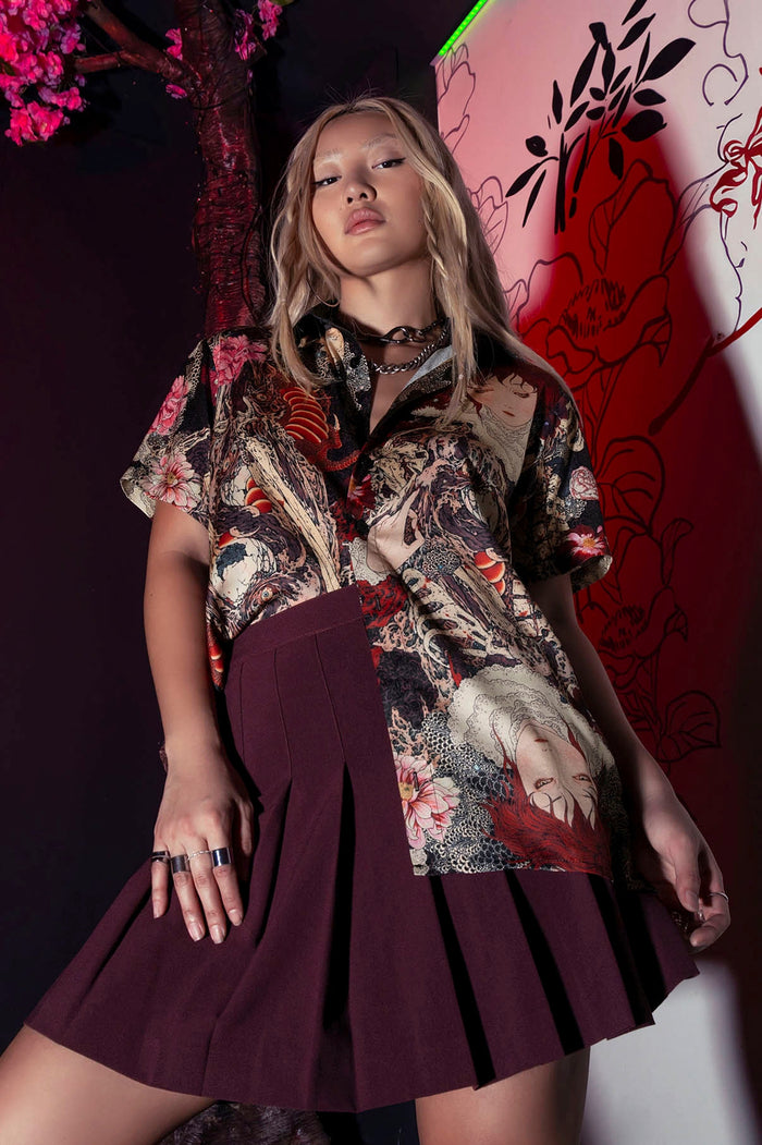 BlackMilk Clothing - Burgundy High School Skirt