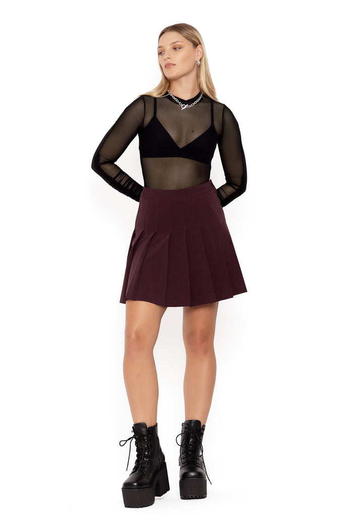 BlackMilk Clothing - Burgundy High School Skirt