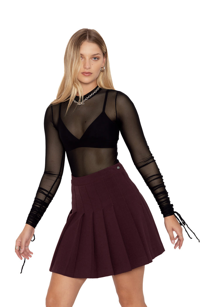 BlackMilk Clothing - Burgundy High School Skirt