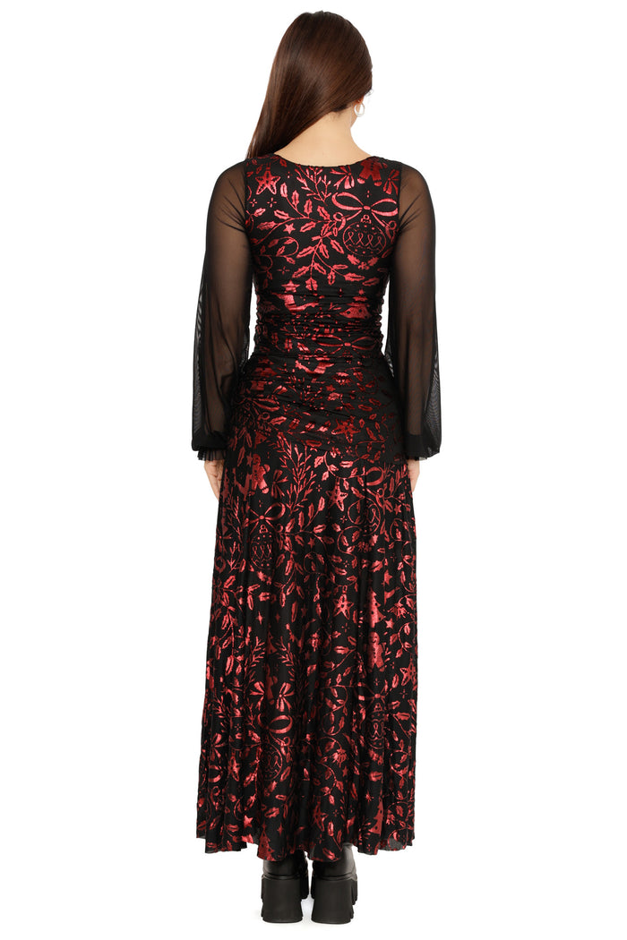 sheer sleeve red velvet crop top christmas party styling