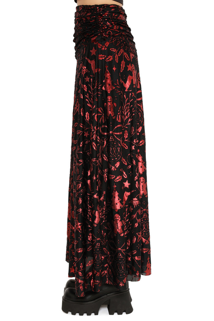 elegant red holiday lace maxi skirt product image