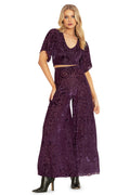 BlackMilk Clothing - Plum Gothic Gates Burned Velvet Palazzo Pants