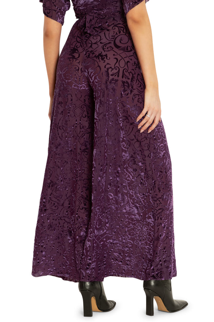 BlackMilk Clothing - Plum Gothic Gates Burned Velvet Palazzo Pants