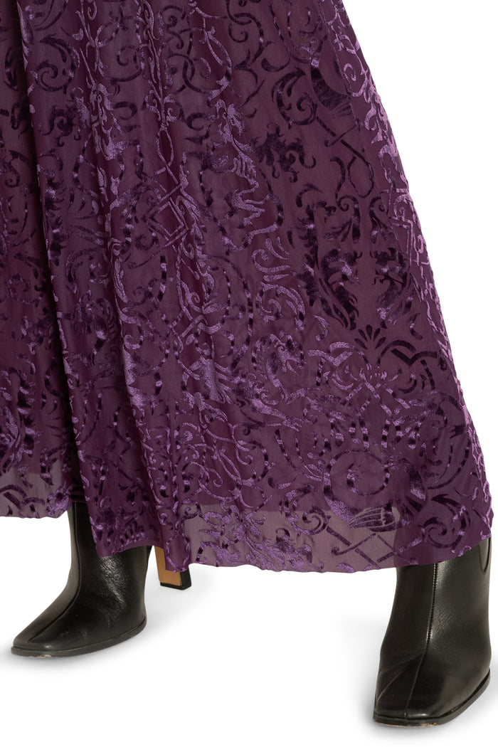 BlackMilk Clothing - Plum Gothic Gates Burned Velvet Palazzo Pants
