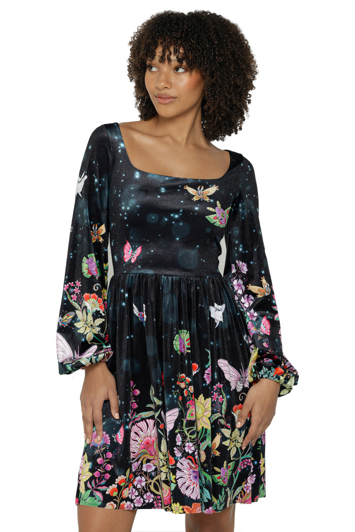Butterfly Garden Velvet Squared Up Bishop Longline Dress