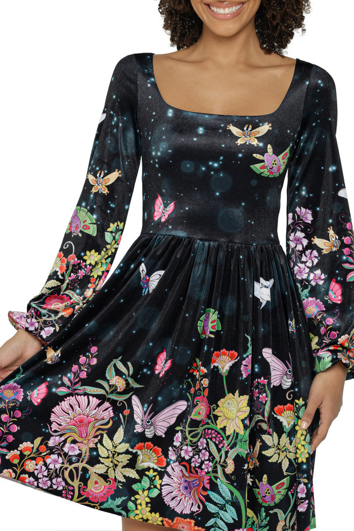 Butterfly Garden Velvet Squared Up Bishop Longline Dress