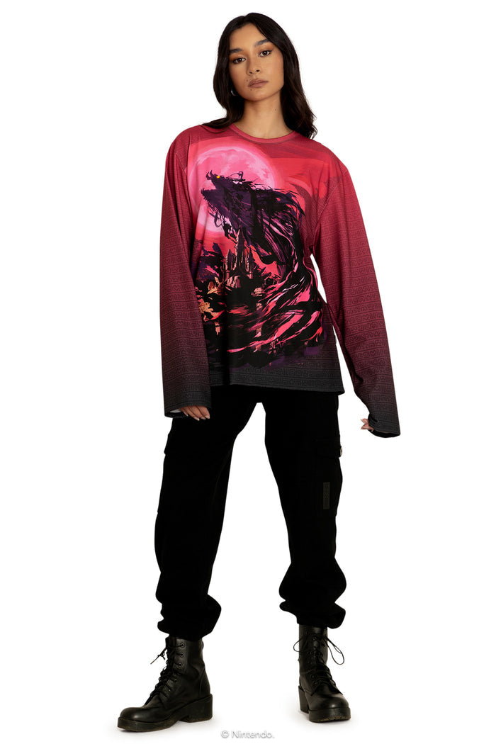 BlackMilk Clothing x Nintendo The Legend Of Zelda - Calamity Ganon Long Sleeve Oversized Boyfriend Tee - The Legend of Zelda Merchandise - Collaboration apparel - Licenced.