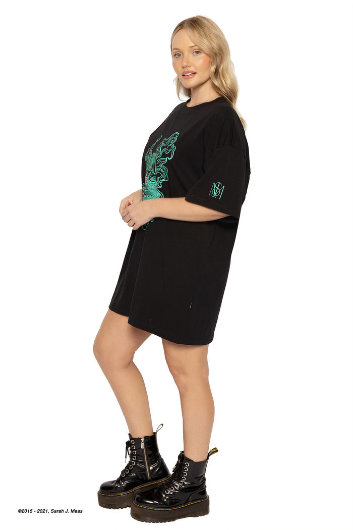 A Court of Thorns and Roses series Cauldron Save Me tee, ACOTAR oversized cotton t-shirt by Sarah J Maas with puff print graphic, unisex fit and soft fabric, casual fantasy outfit for everyday wear