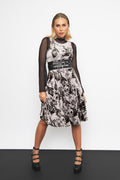 Cave Dwellers Velvet Princess Midi Dress featuring a flattering princess seam silhouette, soft stretch velvet fabric and whimsical cave-inspired artwork, perfect for gothic fashion, special occasions and everyday statement styling.