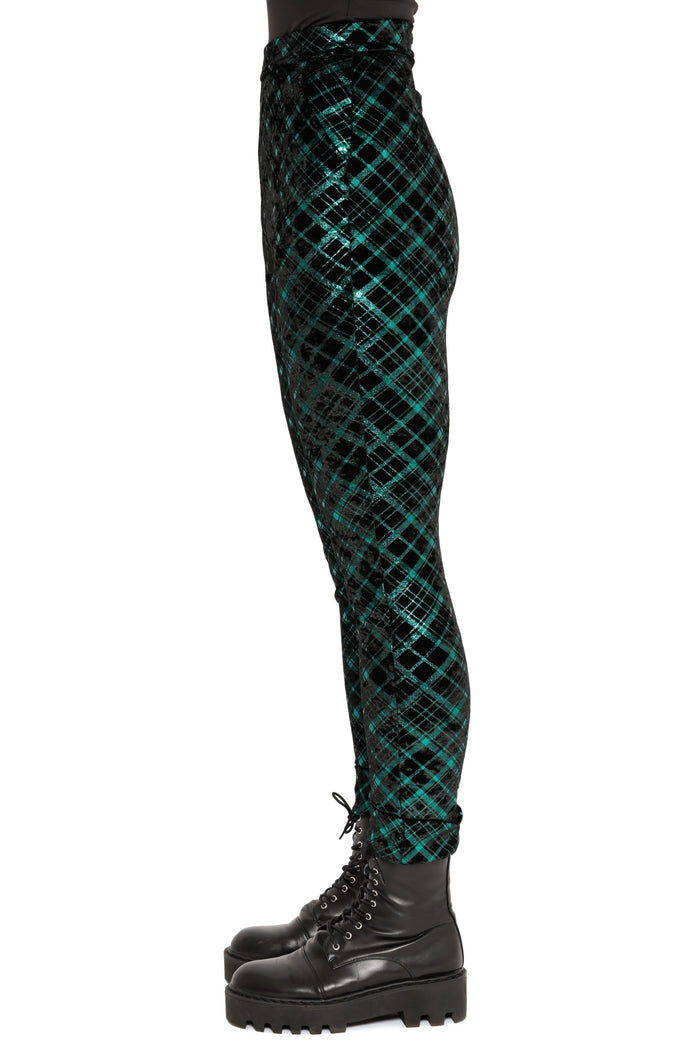 metallic green jogger style cuffed pants