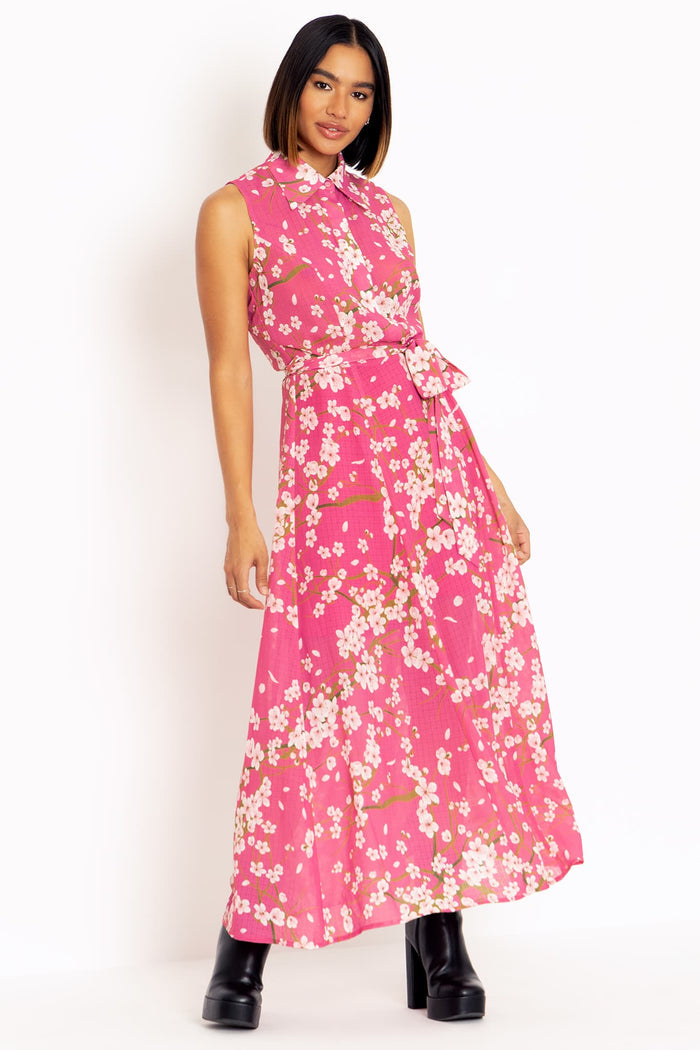 Cherry Blossom Pink Maxi Shirt Dress