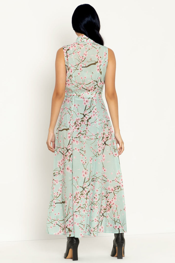 Cherry Blossom Sage Maxi Shirt Dress