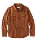 Brown button-up shirt with two chest pockets on a white background