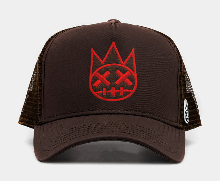 Clean 3D Logo Mesh Trucker Mens Hat (Brown/Red)
