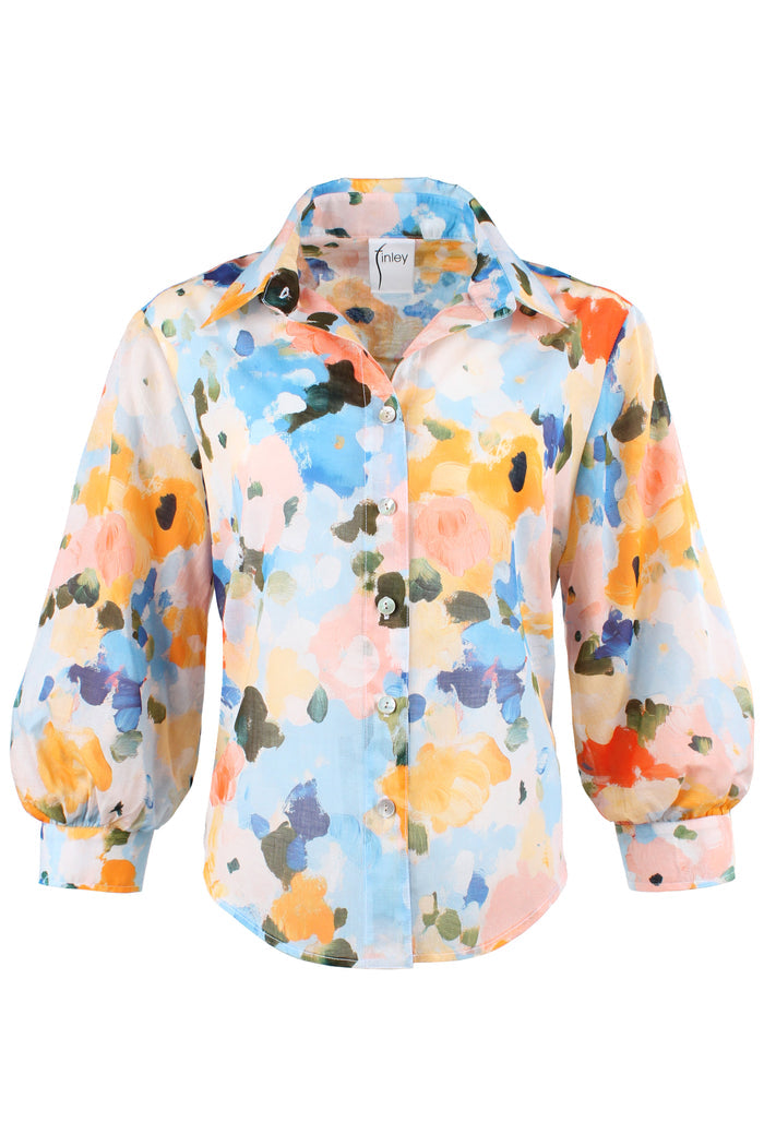 Colorful floral-patterned jacket on a white background