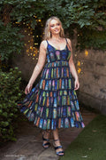 ACOTAR Courts of Prythian sheer midaxi dress, inspired by A Court of Thorns and Roses series by Sarah J Maas, featuring stained glass print, floaty sheer fabric, adjustable straps and mid calf length, fantasy outfit inspired by ACOTAR books