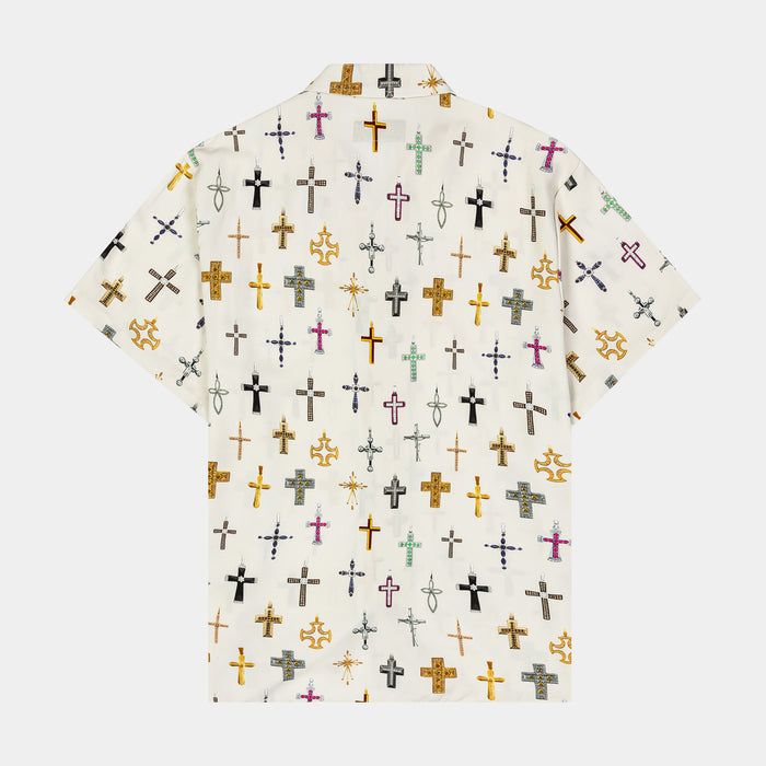 Cross AOP Rayon Mens Short Sleeve Shirt (Beige)
