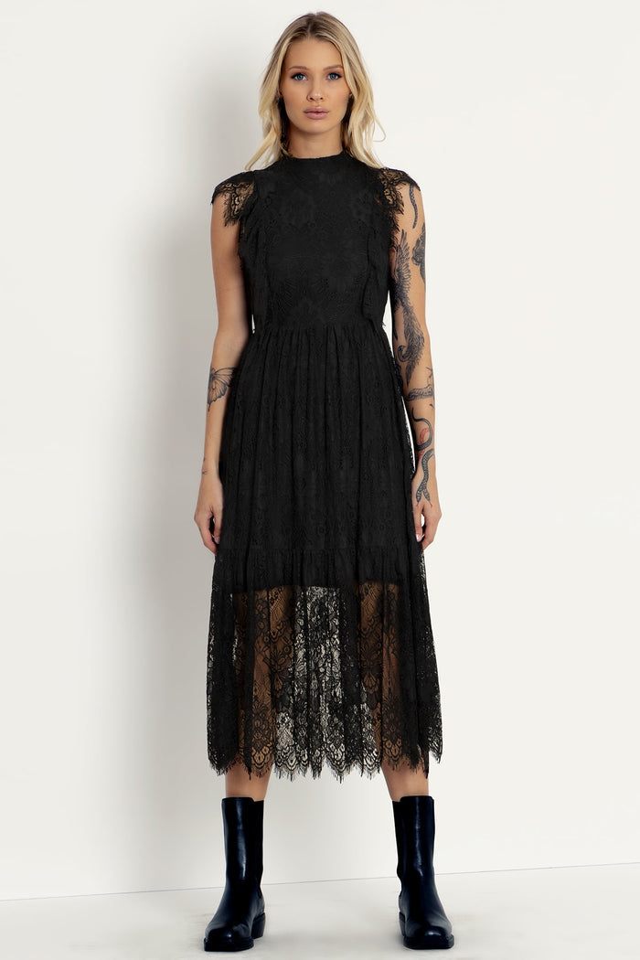 Cultist Lace Frill Sleeve Midaxi Dress
