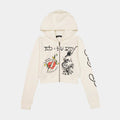 Dagger Heart Cropped Full Zip Womens Hoodie (Beige/Black)