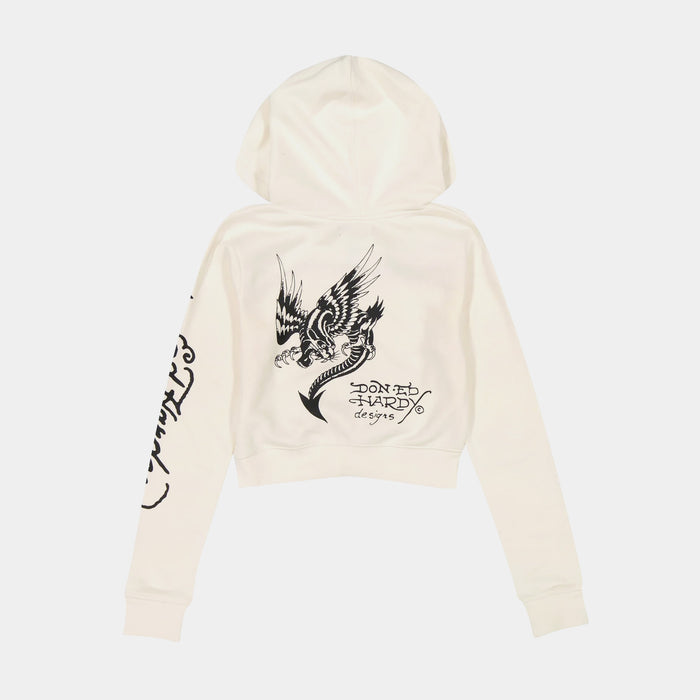 Dagger Heart Cropped Full Zip Womens Hoodie (Beige/Black)
