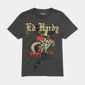 Dagger Snake Rhinestone Mens Short Sleeve Shirt (Grey/Yellow)