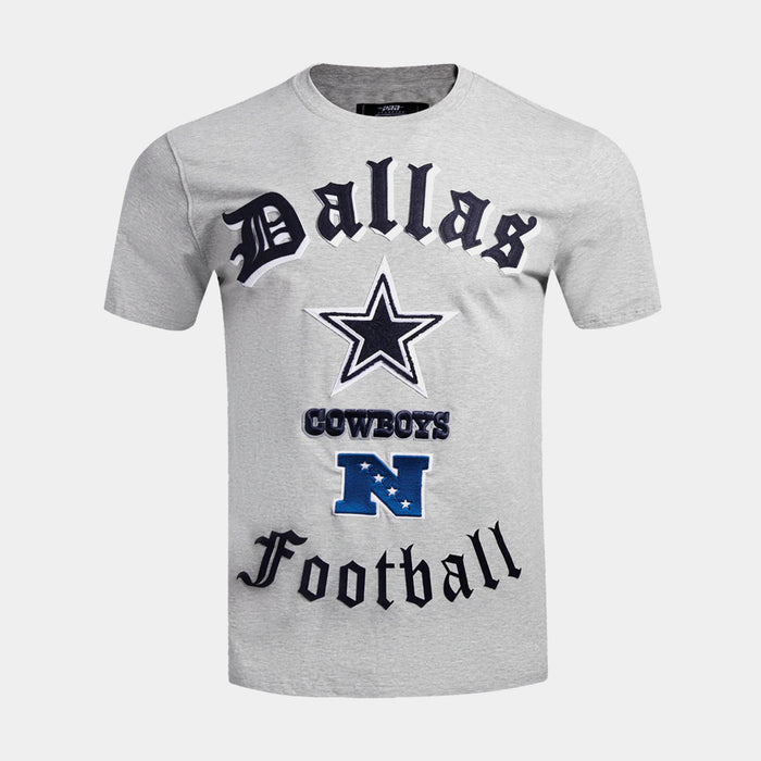 Dallas Cowboys Old English Script Mens Short Sleeve Shirt (Grey/Blue)