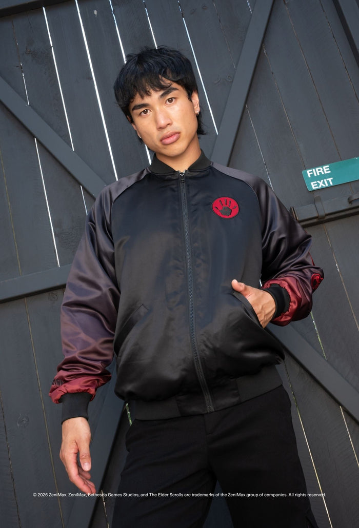 Elder Scrolls Dark Brotherhood clothing piece with We Know symbol and satin finish