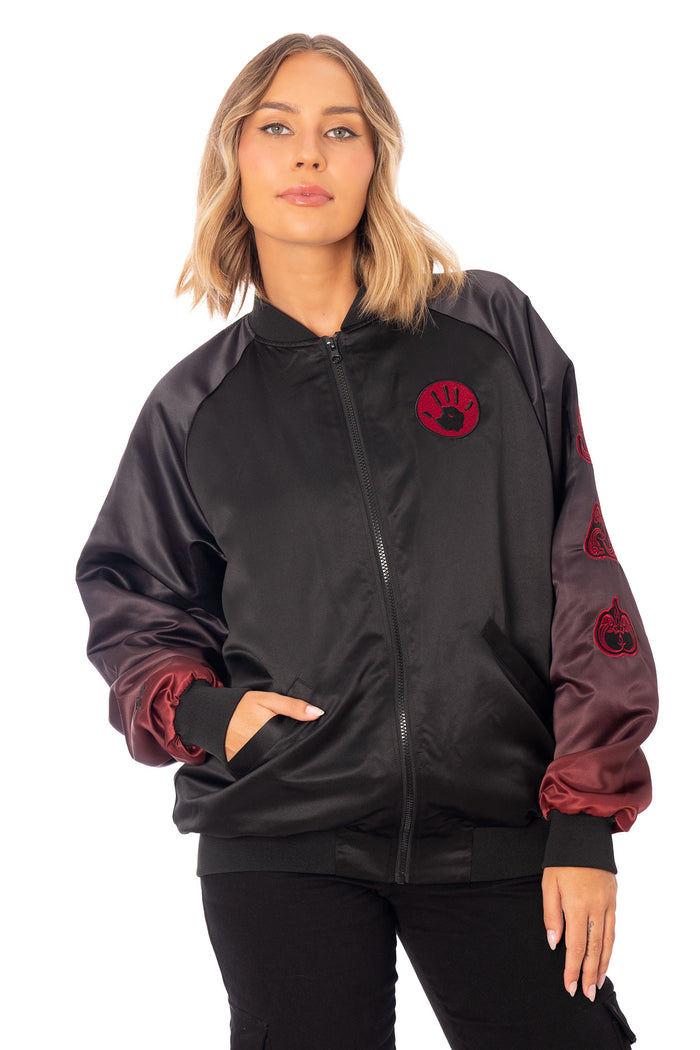 The Elder Scrolls jacket featuring Dark Brotherhood handprint emblem and embroidered assassin detailing