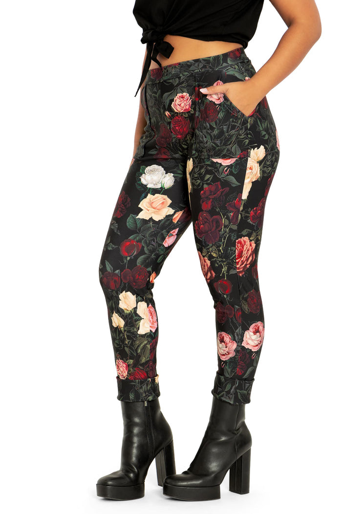BlackMilk Clothing - Dark Roses Cuffed Pants