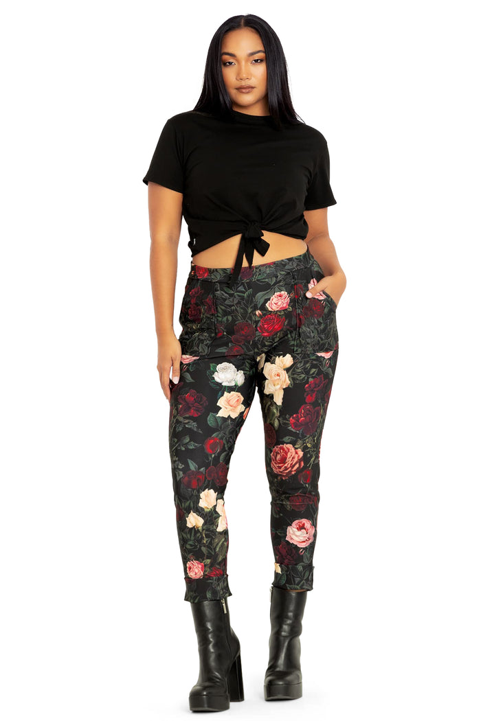 BlackMilk Clothing - Dark Roses Cuffed Pants
