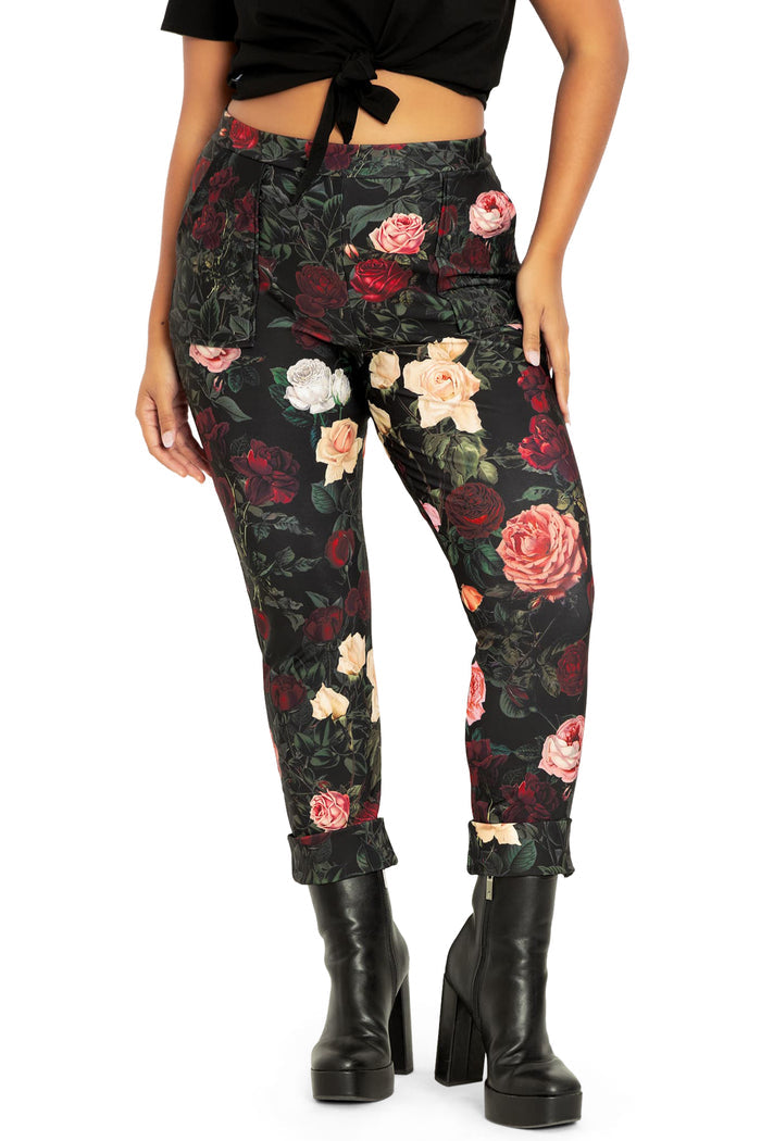 BlackMilk Clothing - Dark Roses Cuffed Pants