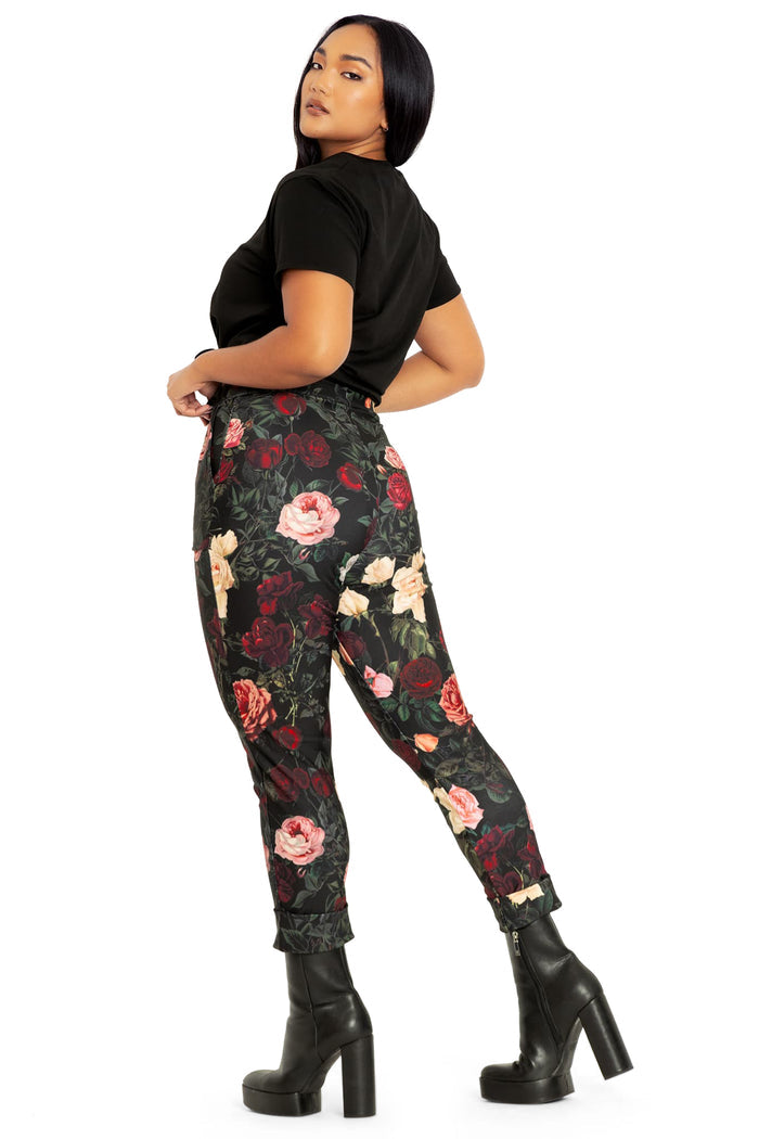 BlackMilk Clothing - Dark Roses Cuffed Pants