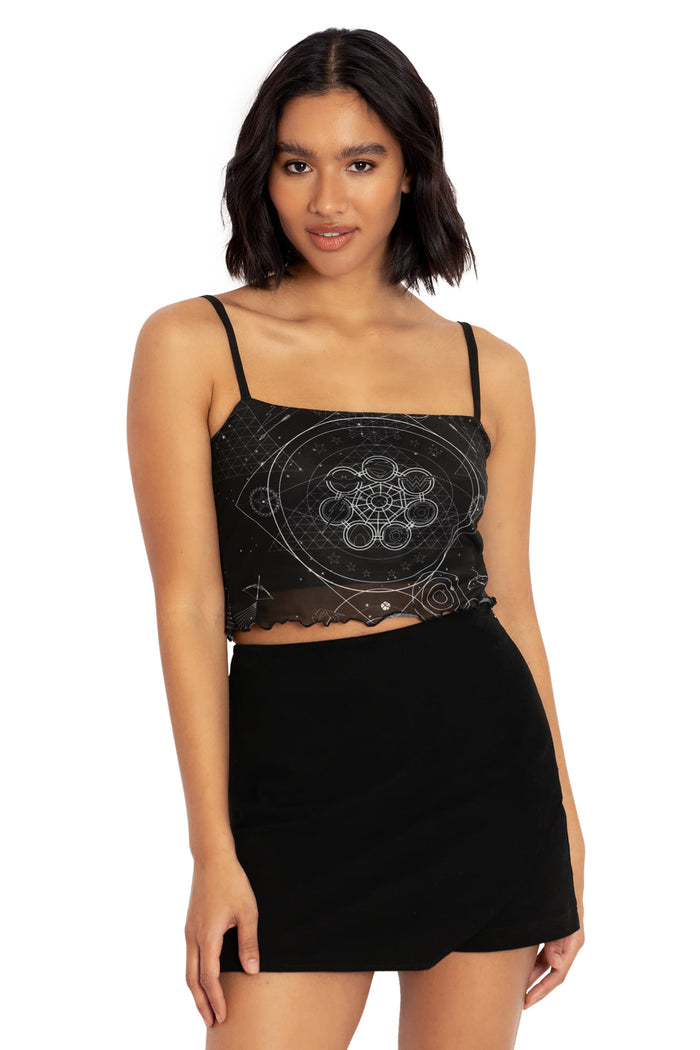 BlackMilk Clothing x Warner Brothers DC - DC Ometry Sheer Cropped Cami - Warner Bros. Merchandise - Collaboration apparel - Licenced.