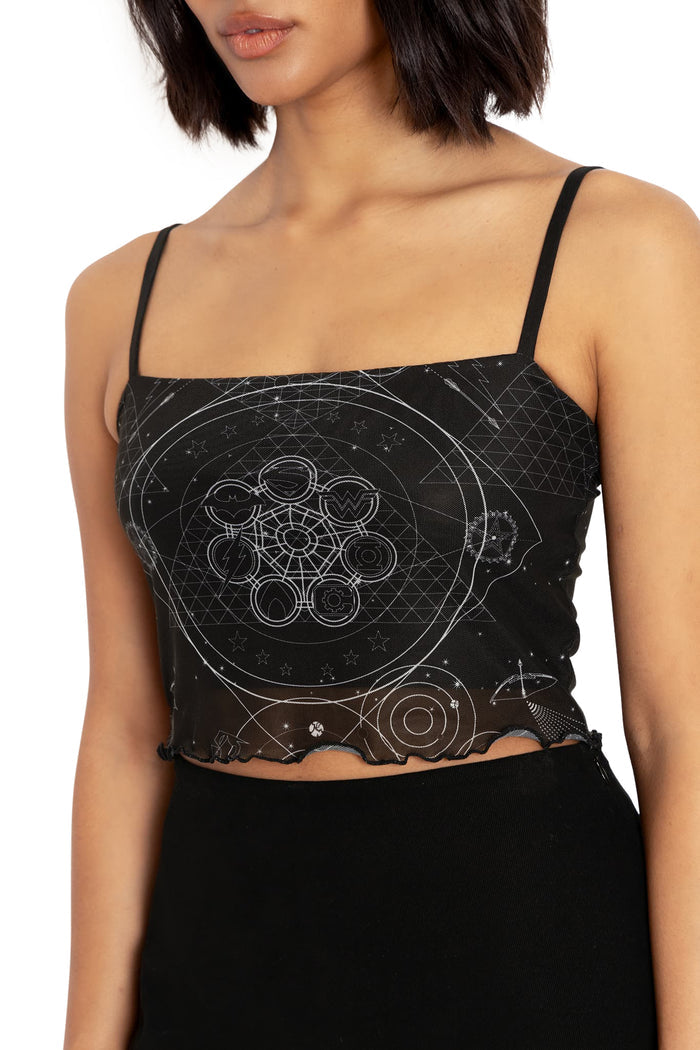 BlackMilk Clothing x Warner Brothers DC - DC Ometry Sheer Cropped Cami - Warner Bros. Merchandise - Collaboration apparel - Licenced.