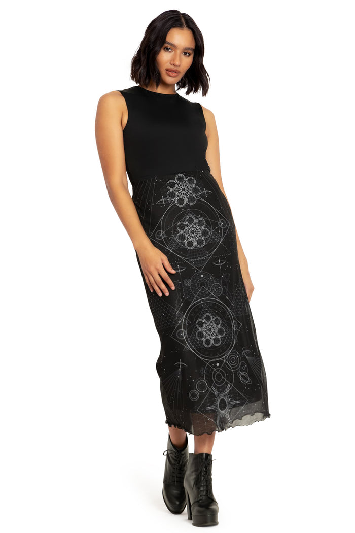 BlackMilk Clothing x Warner Brothers DC - DC Ometry Sheer Midaxi Tube Skirt - Warner Bros. Merchandise - Collaboration apparel - Licenced.